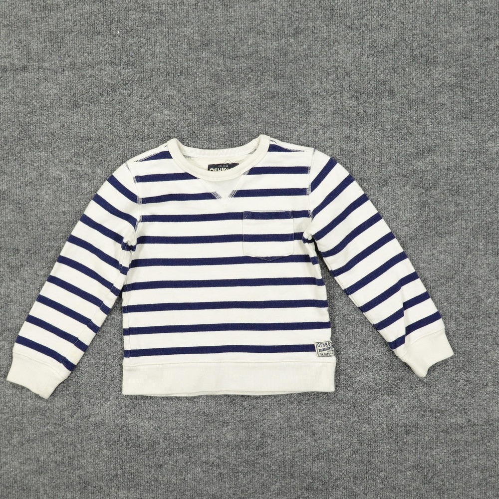 OshKosh B'gosh Sweatshirt Kids 4/5 White Navy Striped‎ Pullover Crewneck Pocket
